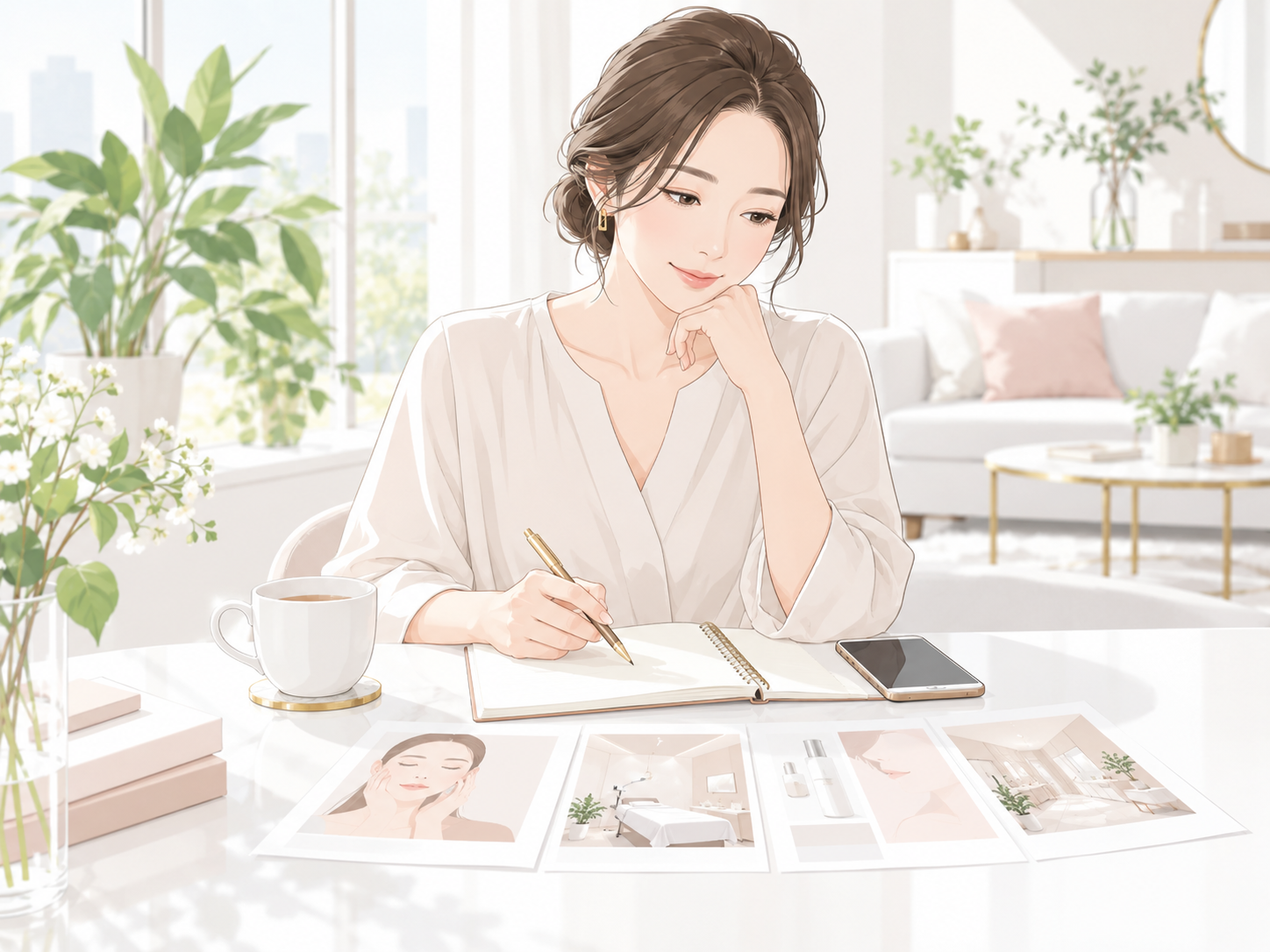自宅で料金を見比べながら考える女性